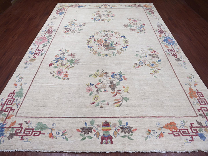 8'11" x 11'11" New Hand Knotted Ivory Wool Rectangle Oriental Rug - MOA10222426