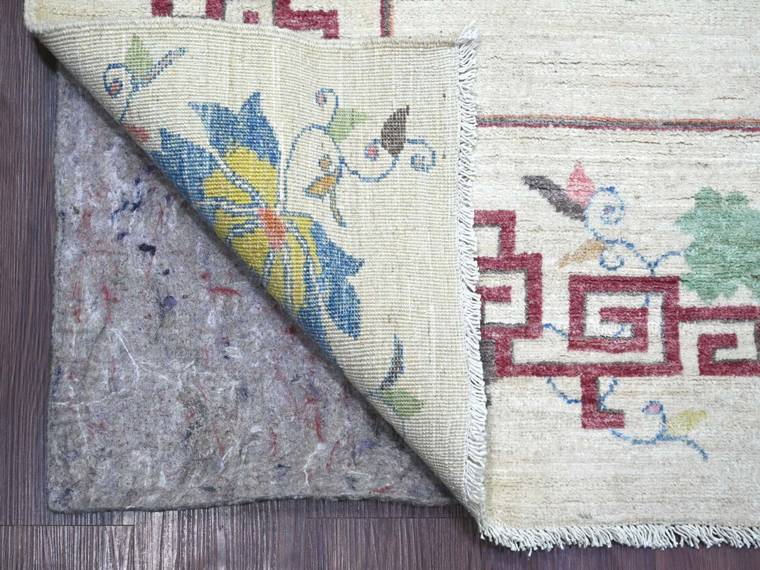 8'11" x 11'11" New Hand Knotted Ivory Wool Rectangle Oriental Rug - MOA10222426