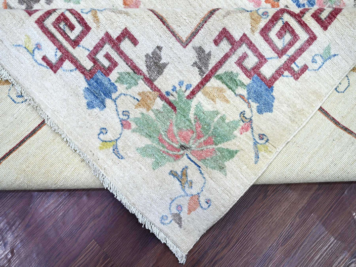 8'11" x 11'11" New Hand Knotted Ivory Wool Rectangle Oriental Rug - MOA10222426