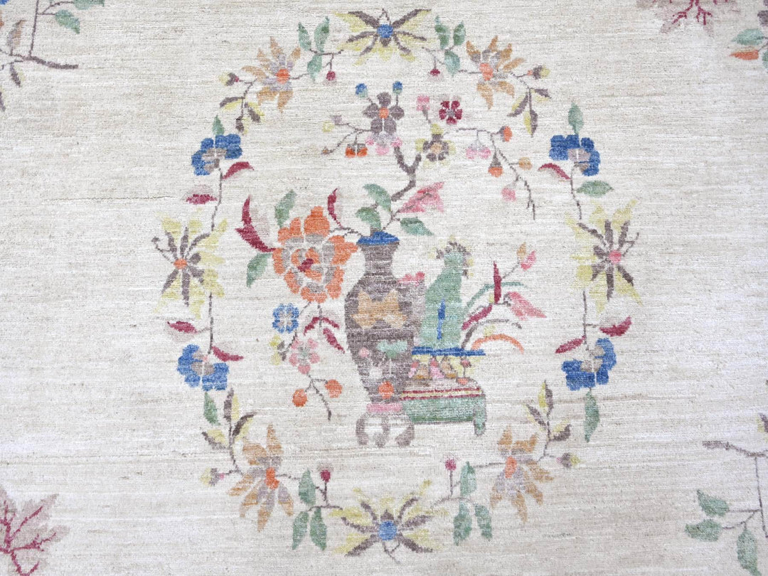 8'11" x 11'11" New Hand Knotted Ivory Wool Rectangle Oriental Rug - MOA10222426