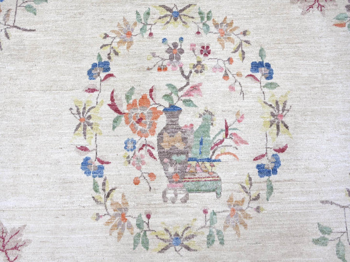 8'11" x 11'11" New Hand Knotted Ivory Wool Rectangle Oriental Rug - MOA10222426