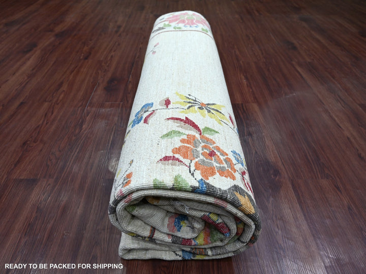 8'11" x 11'11" New Hand Knotted Ivory Wool Rectangle Oriental Rug - MOA10222426
