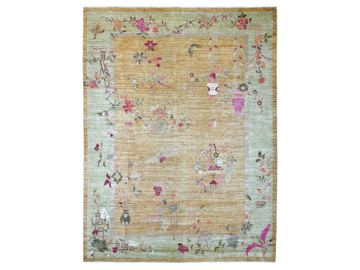 9'1" x 11'10" New Hand Knotted Brown Wool Rectangle Oriental Rug - MOA10222427