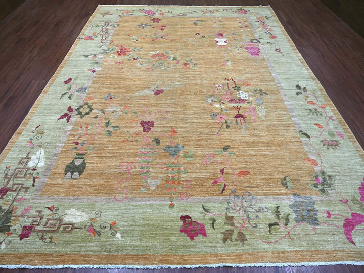 9'1" x 11'10" New Hand Knotted Brown Wool Rectangle Oriental Rug - MOA10222427