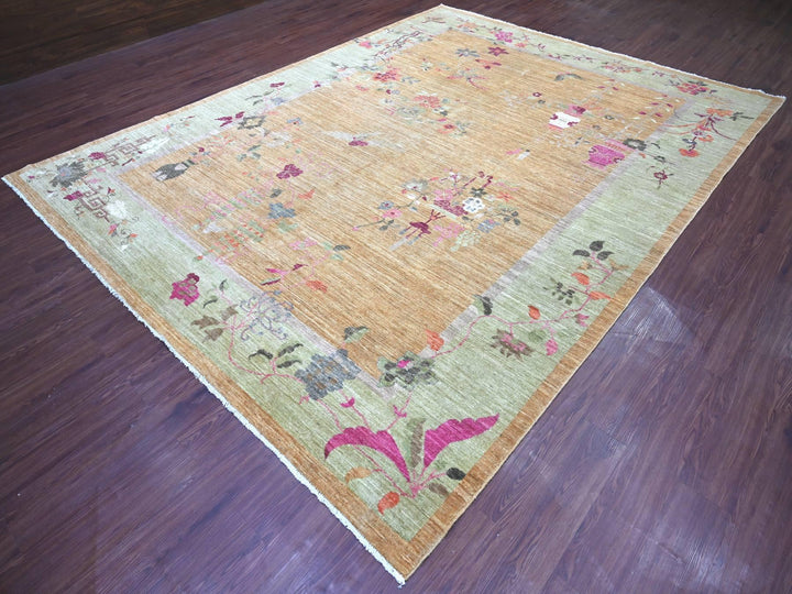 9'1" x 11'10" New Hand Knotted Brown Wool Rectangle Oriental Rug - MOA10222427