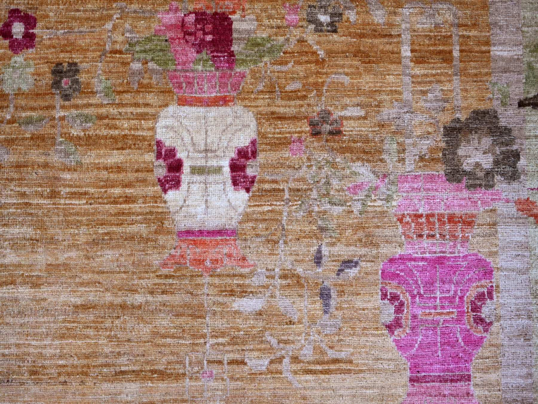 9'1" x 11'10" New Hand Knotted Brown Wool Rectangle Oriental Rug - MOA10222427