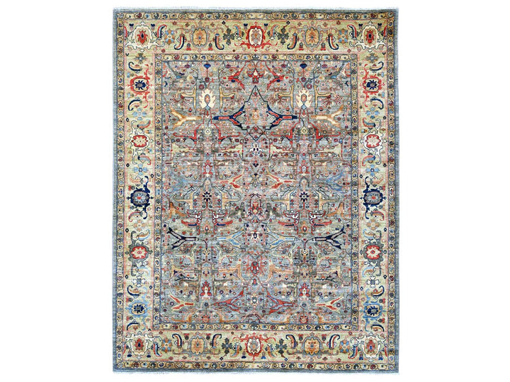 7'11" x 9'11" New Hand Knotted Grey Wool Rectangle Oriental Rug - MOA10222428