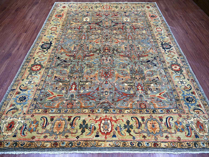 7'11" x 9'11" New Hand Knotted Grey Wool Rectangle Oriental Rug - MOA10222428