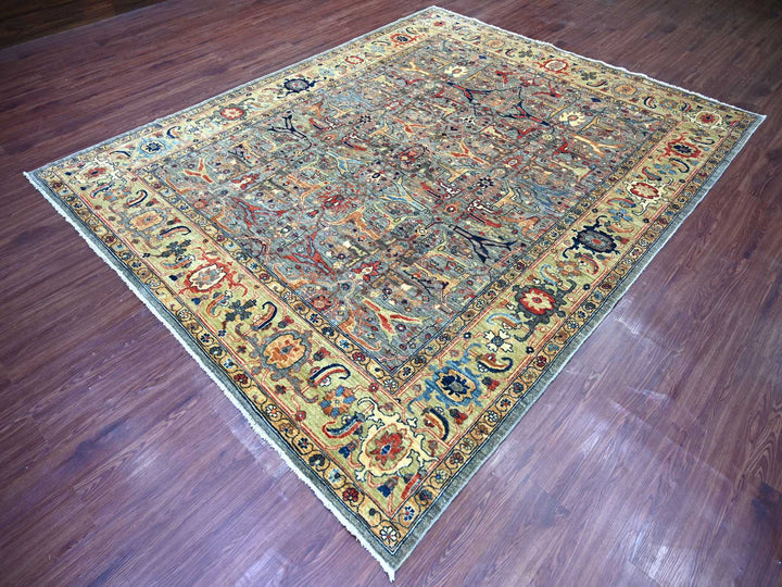 7'11" x 9'11" New Hand Knotted Grey Wool Rectangle Oriental Rug - MOA10222428