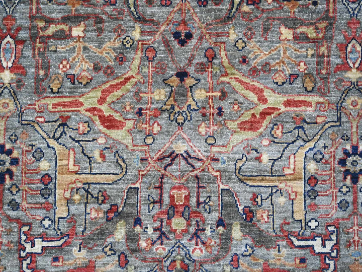 7'11" x 9'11" New Hand Knotted Grey Wool Rectangle Oriental Rug - MOA10222428