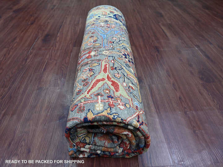 7'11" x 9'11" New Hand Knotted Grey Wool Rectangle Oriental Rug - MOA10222428