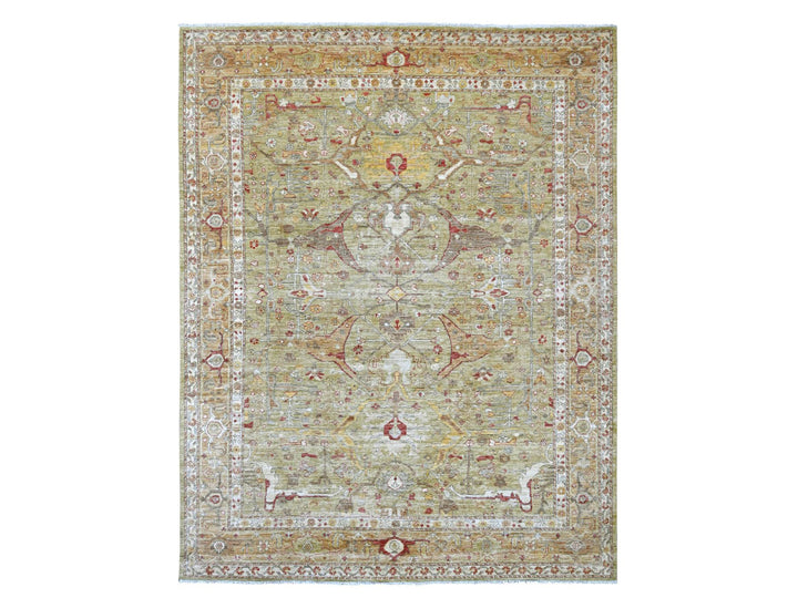 7'11" x 10'0" New Hand Knotted Green Wool Rectangle Oriental Rug - MOA10222429