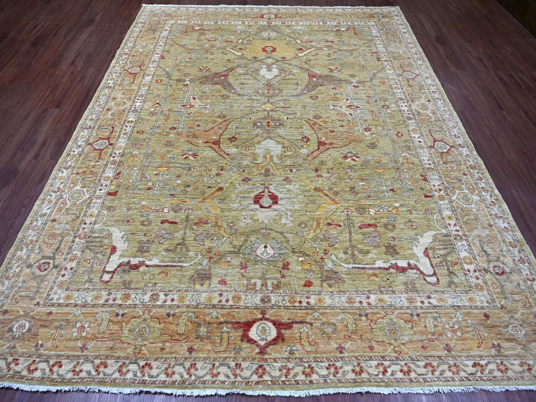7'11" x 10'0" New Hand Knotted Green Wool Rectangle Oriental Rug - MOA10222429