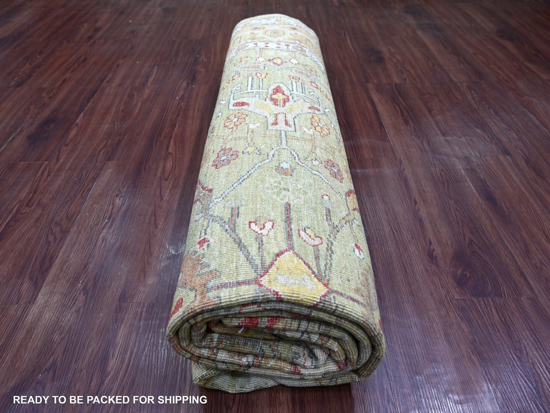 7'11" x 10'0" New Hand Knotted Green Wool Rectangle Oriental Rug - MOA10222429
