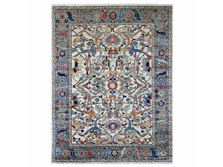 9'2" x 11'9" New Hand Knotted Ivory Wool Rectangle Oriental Rug - MOA10222430