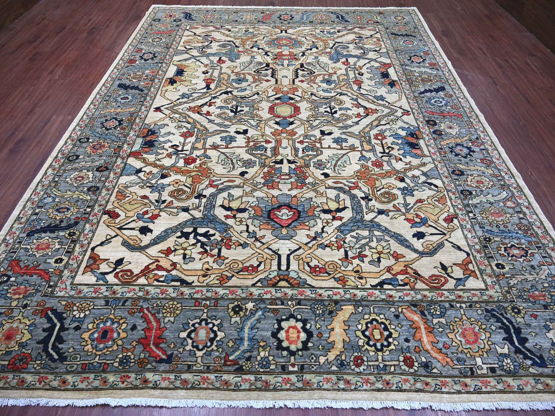 9'2" x 11'9" New Hand Knotted Ivory Wool Rectangle Oriental Rug - MOA10222430