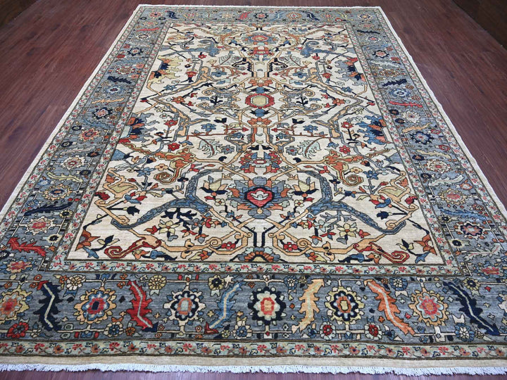 9'2" x 11'9" New Hand Knotted Ivory Wool Rectangle Oriental Rug - MOA10222430