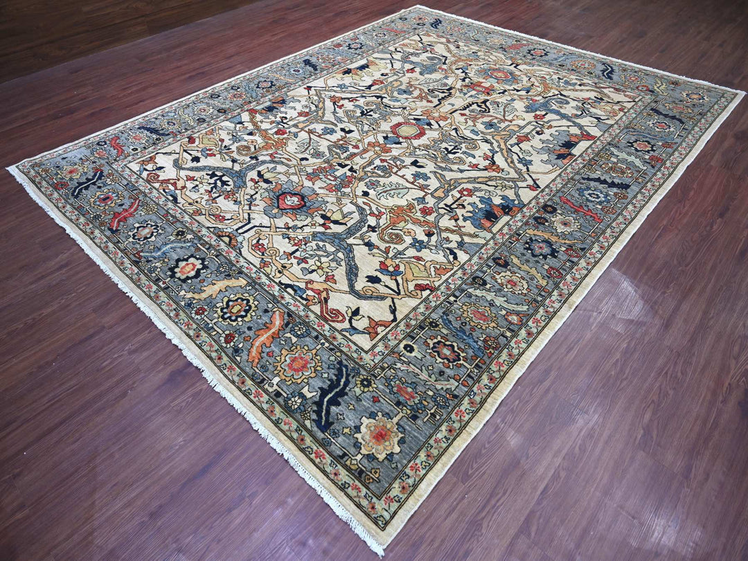 9'2" x 11'9" New Hand Knotted Ivory Wool Rectangle Oriental Rug - MOA10222430