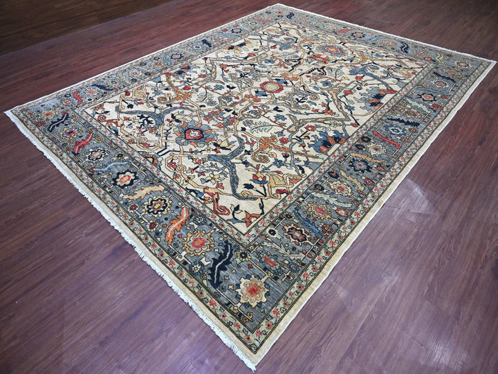 9'2" x 11'9" New Hand Knotted Ivory Wool Rectangle Oriental Rug - MOA10222430