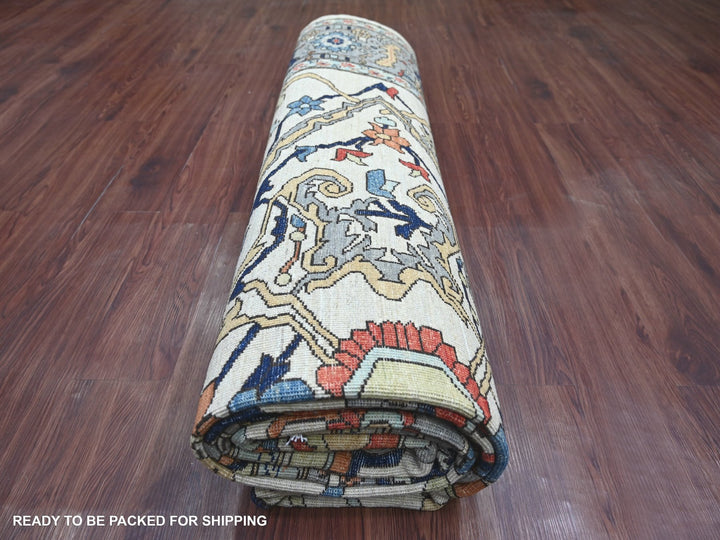 9'2" x 11'9" New Hand Knotted Ivory Wool Rectangle Oriental Rug - MOA10222430