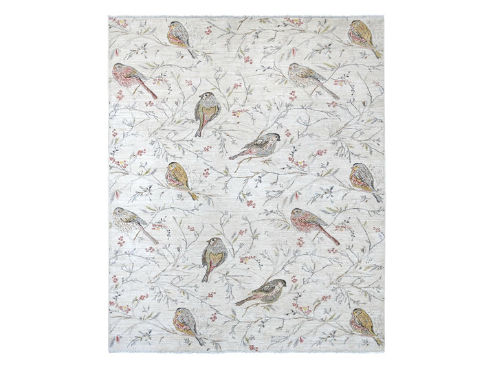8'1" x 9'8" New Hand Knotted Ivory Wool Rectangle Oriental Rug - MOA10222431