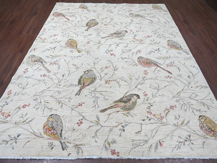 8'1" x 9'8" New Hand Knotted Ivory Wool Rectangle Oriental Rug - MOA10222431