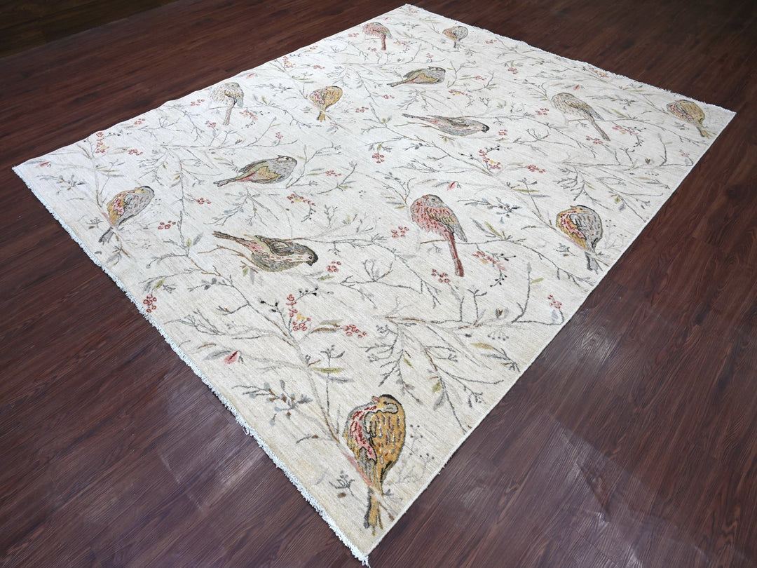 8'1" x 9'8" New Hand Knotted Ivory Wool Rectangle Oriental Rug - MOA10222431