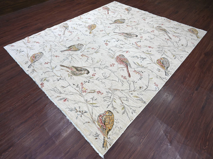 8'1" x 9'8" New Hand Knotted Ivory Wool Rectangle Oriental Rug - MOA10222431