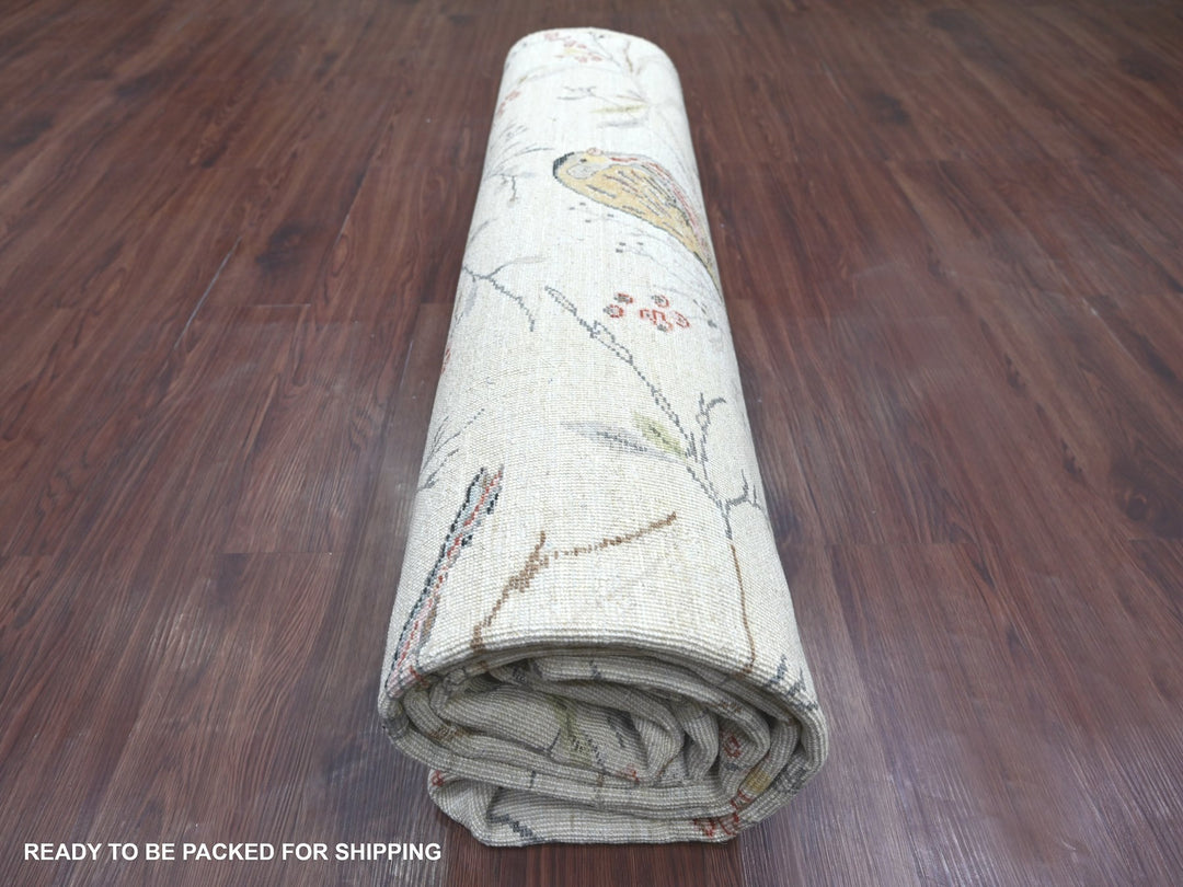 8'1" x 9'8" New Hand Knotted Ivory Wool Rectangle Oriental Rug - MOA10222431