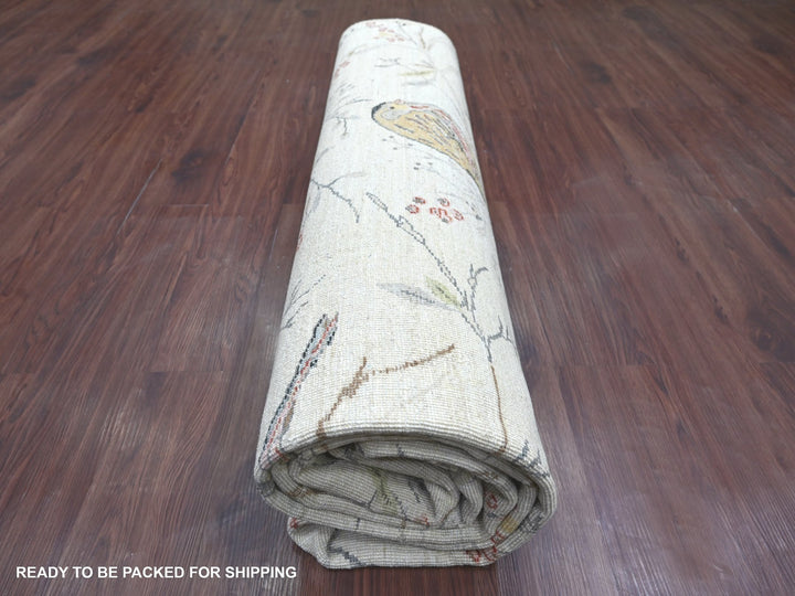 8'1" x 9'8" New Hand Knotted Ivory Wool Rectangle Oriental Rug - MOA10222431