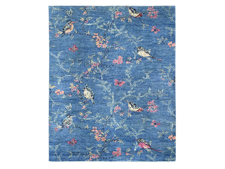 8'1" x 9'9" New Hand Knotted Blue Wool Rectangle Oriental Rug - MOA10222432