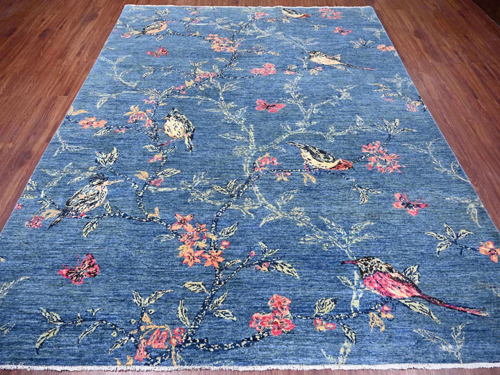 8'1" x 9'9" New Hand Knotted Blue Wool Rectangle Oriental Rug - MOA10222432