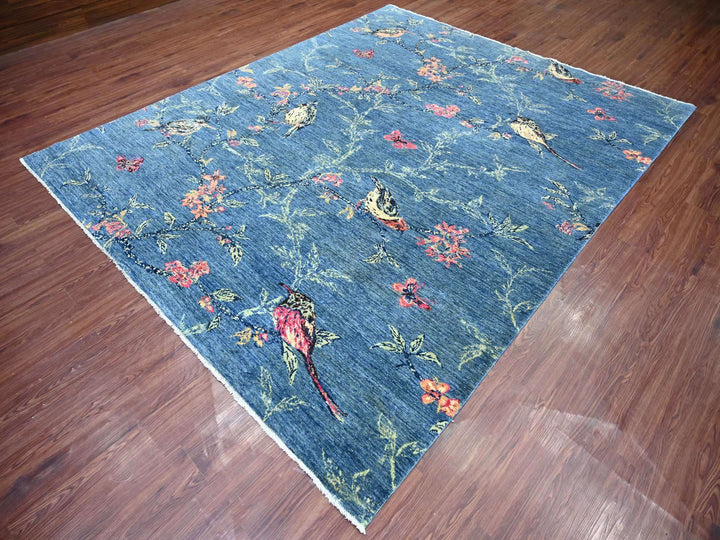 8'1" x 9'9" New Hand Knotted Blue Wool Rectangle Oriental Rug - MOA10222432