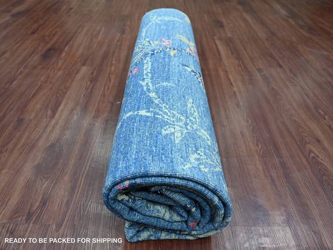 8'1" x 9'9" New Hand Knotted Blue Wool Rectangle Oriental Rug - MOA10222432