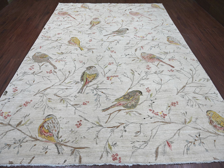 8'10" x 11'10" New Hand Knotted Ivory Wool Rectangle Oriental Rug - MOA10222433