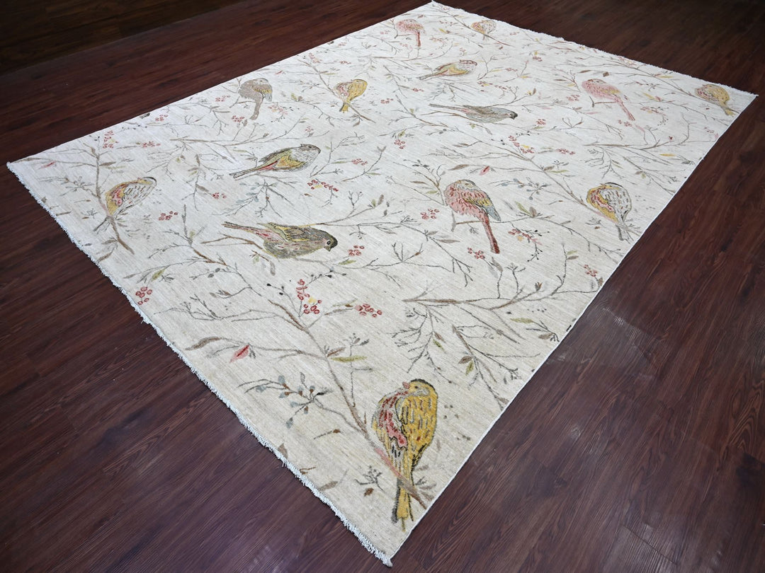 8'10" x 11'10" New Hand Knotted Ivory Wool Rectangle Oriental Rug - MOA10222433