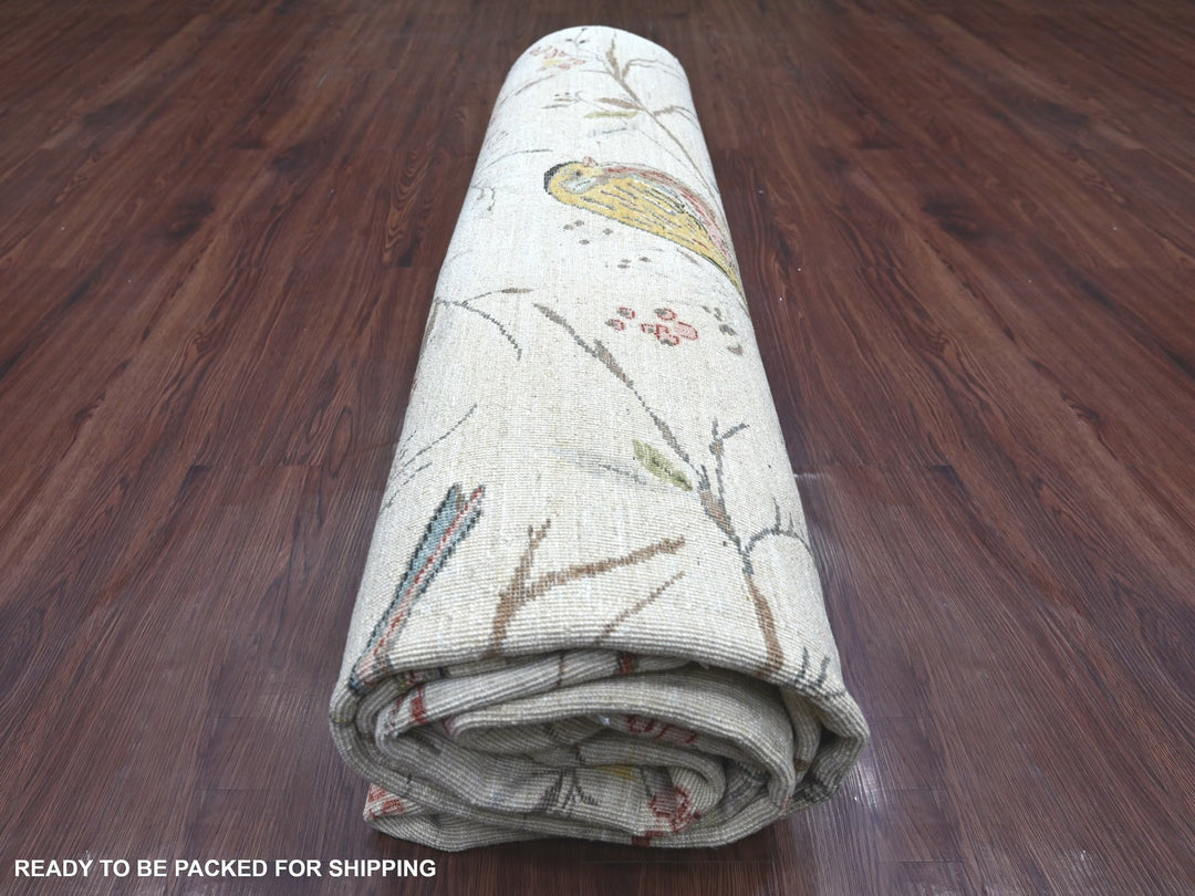 8'10" x 11'10" New Hand Knotted Ivory Wool Rectangle Oriental Rug - MOA10222433