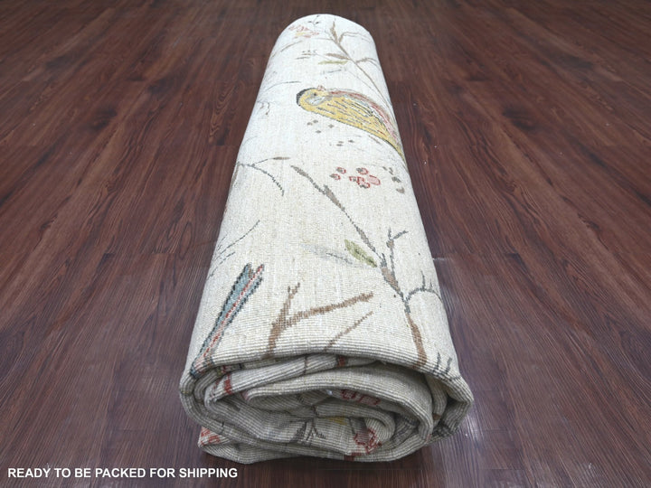 8'10" x 11'10" New Hand Knotted Ivory Wool Rectangle Oriental Rug - MOA10222433