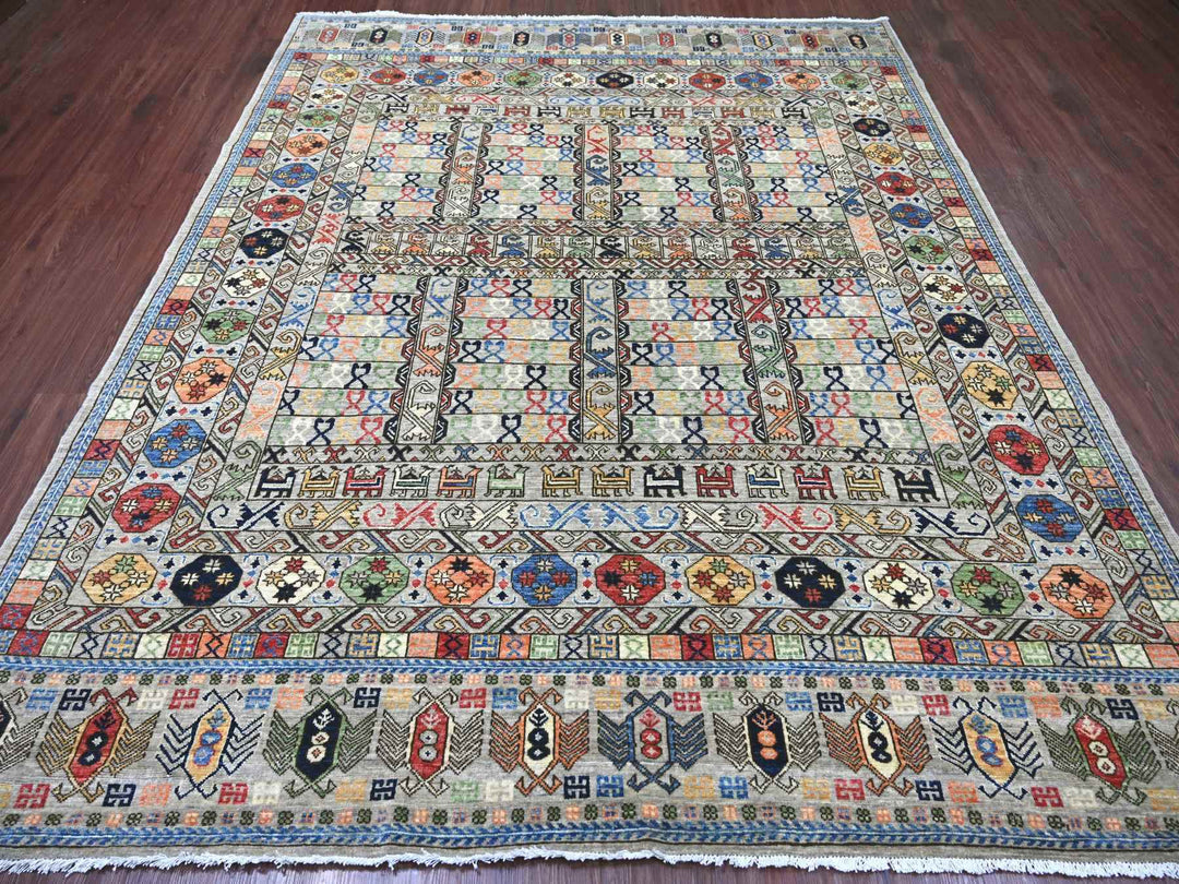 8'1" x 9'9" New Hand Knotted Grey Wool Rectangle Oriental Rug - MOA10222434