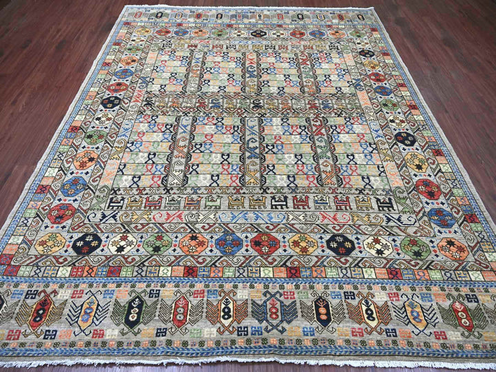 8'1" x 9'9" New Hand Knotted Grey Wool Rectangle Oriental Rug - MOA10222434