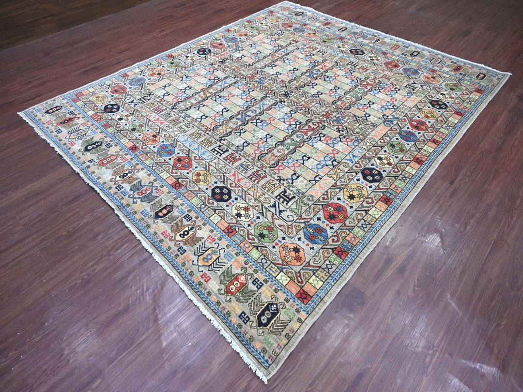 8'1" x 9'9" New Hand Knotted Grey Wool Rectangle Oriental Rug - MOA10222434