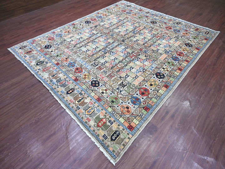 8'1" x 9'9" New Hand Knotted Grey Wool Rectangle Oriental Rug - MOA10222434