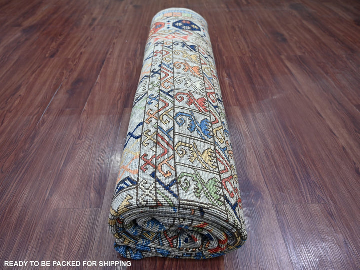 8'1" x 9'9" New Hand Knotted Grey Wool Rectangle Oriental Rug - MOA10222434