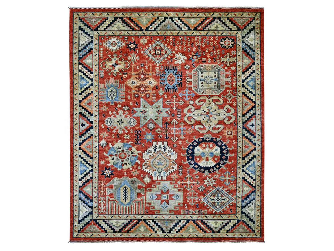 8'1" x 9'9" New Hand Knotted Red Wool Rectangle Oriental Rug - MOA10222435