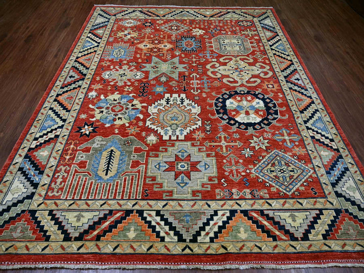 8'1" x 9'9" New Hand Knotted Red Wool Rectangle Oriental Rug - MOA10222435