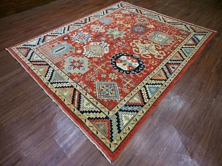 8'1" x 9'9" New Hand Knotted Red Wool Rectangle Oriental Rug - MOA10222435
