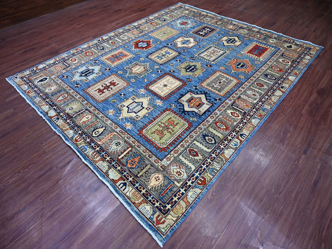 8'2" x 9'11" New Hand Knotted Blue Wool Rectangle Oriental Rug - MOA10222436