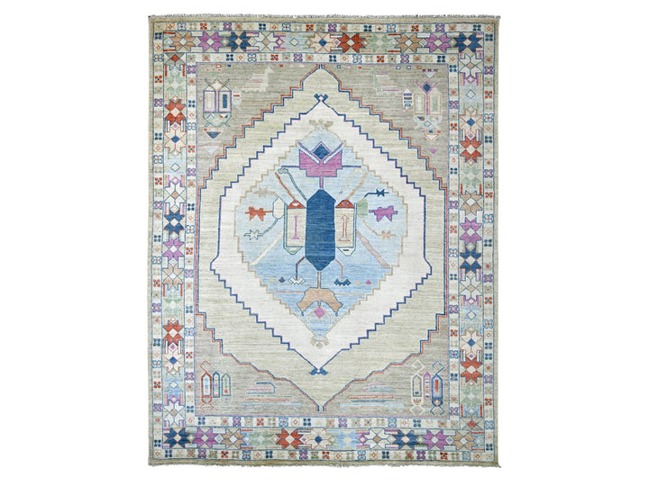 9'0" x 11'6" New Hand Knotted Green Wool Rectangle Oriental Rug - MOA10222437