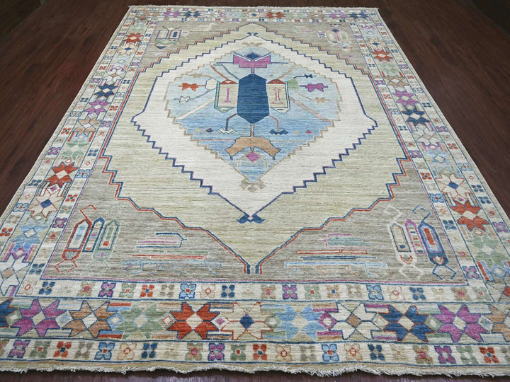 9'0" x 11'6" New Hand Knotted Green Wool Rectangle Oriental Rug - MOA10222437