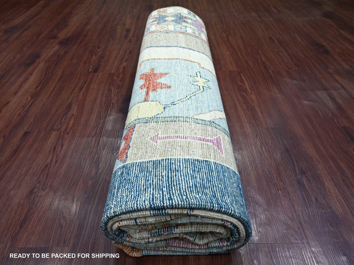 9'0" x 11'6" New Hand Knotted Green Wool Rectangle Oriental Rug - MOA10222437